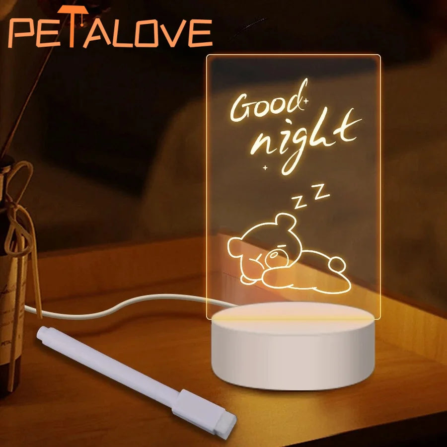 GlowNote® LED Message Board Night Light – USB-Powered Rewritable Acrylic
