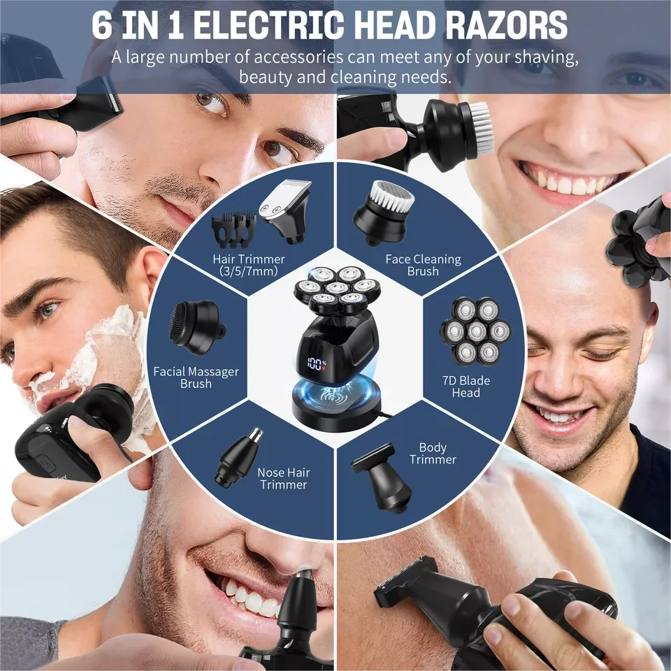 SEJOY 6-in-1 7D Electric Head Shaver – The Ultimate Bald Men’s Grooming Kit