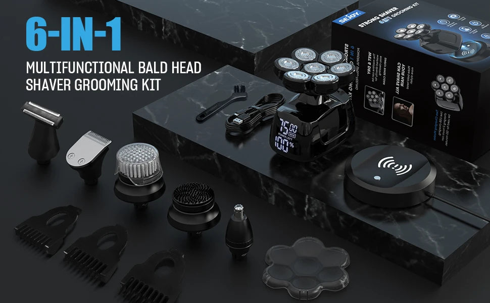 SEJOY 6-in-1 7D Electric Head Shaver – The Ultimate Bald Men’s Grooming Kit