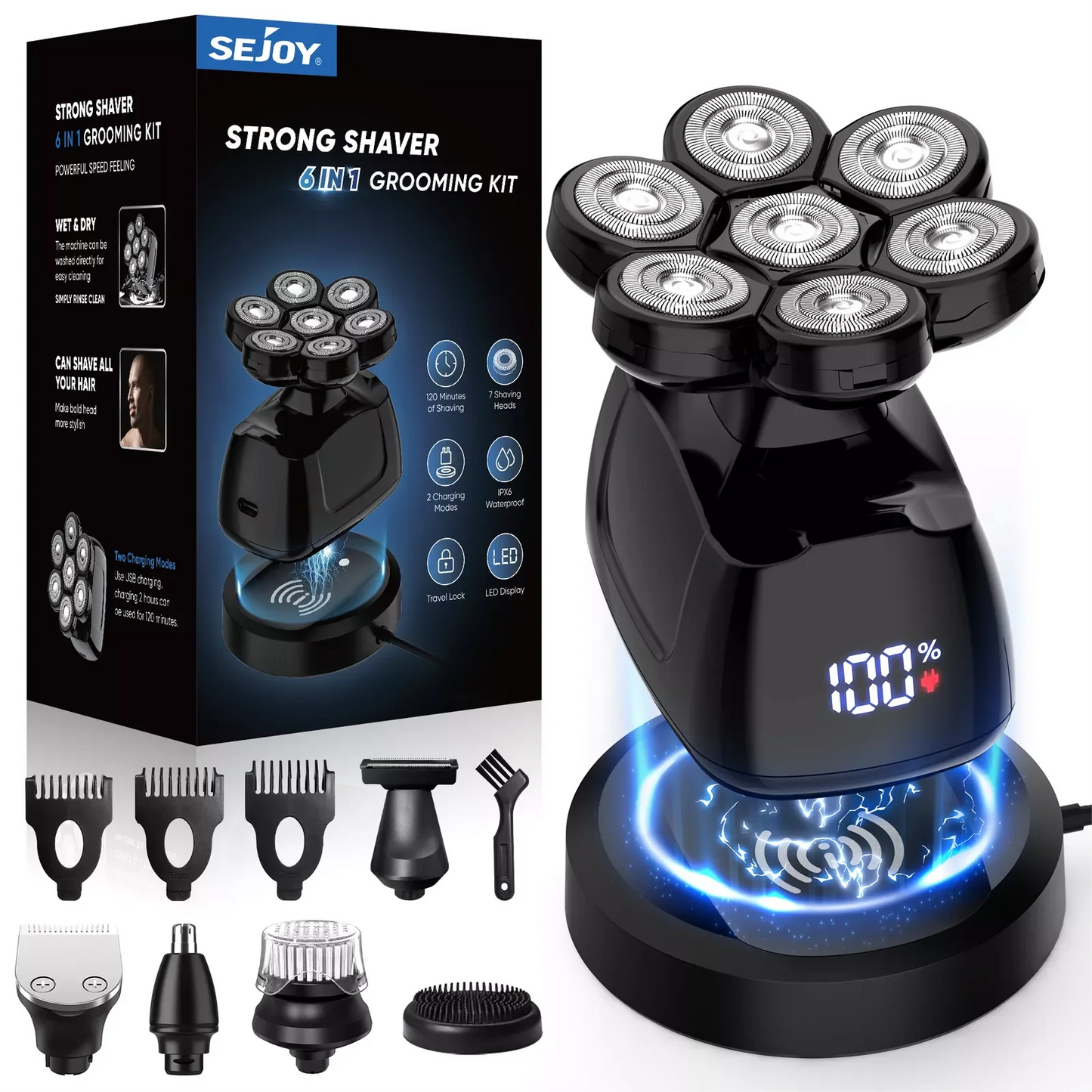 SEJOY 6-in-1 7D Electric Head Shaver – The Ultimate Bald Men’s Grooming Kit