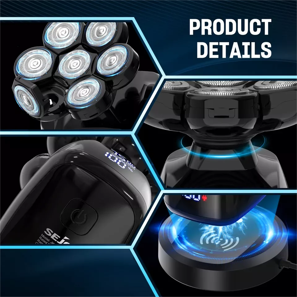 SEJOY 6-in-1 7D Electric Head Shaver – The Ultimate Bald Men’s Grooming Kit