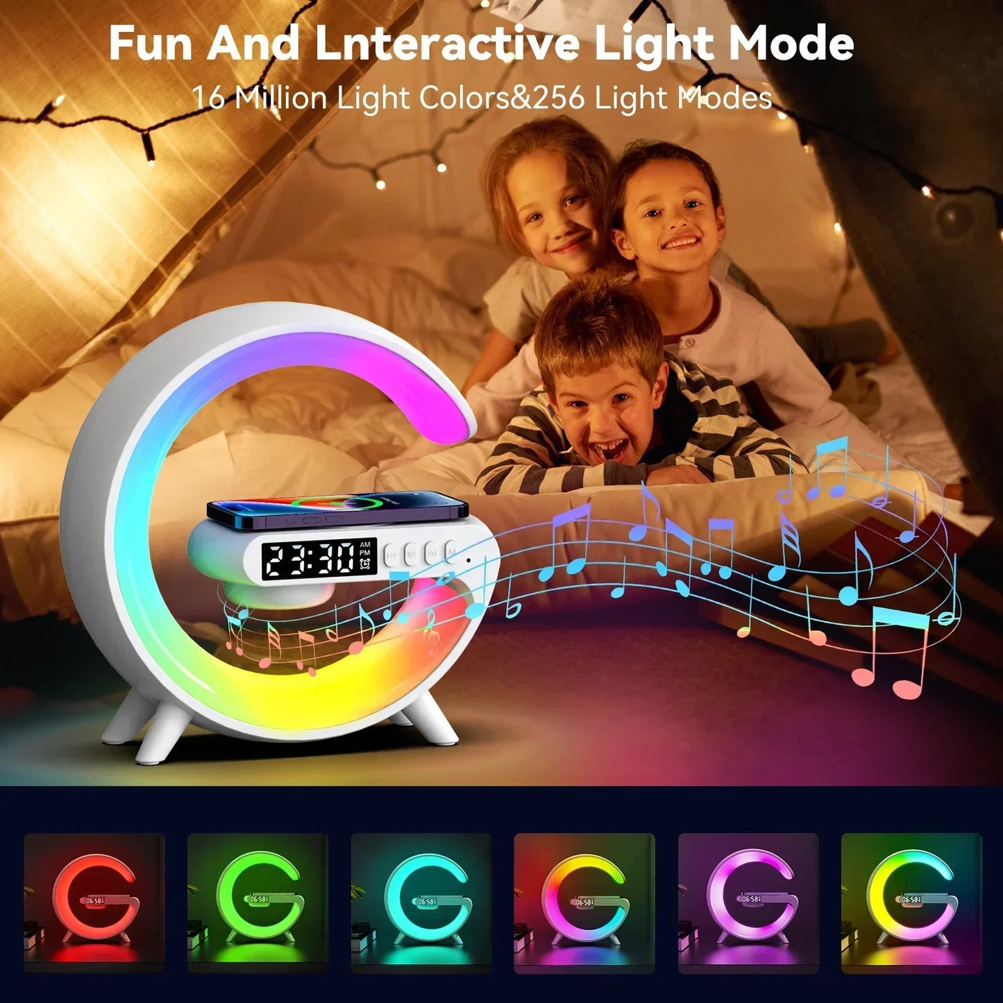 GlowCharge® 3-in-1 Wireless Charging Station with Bluetooth Speaker & RGB Night Light