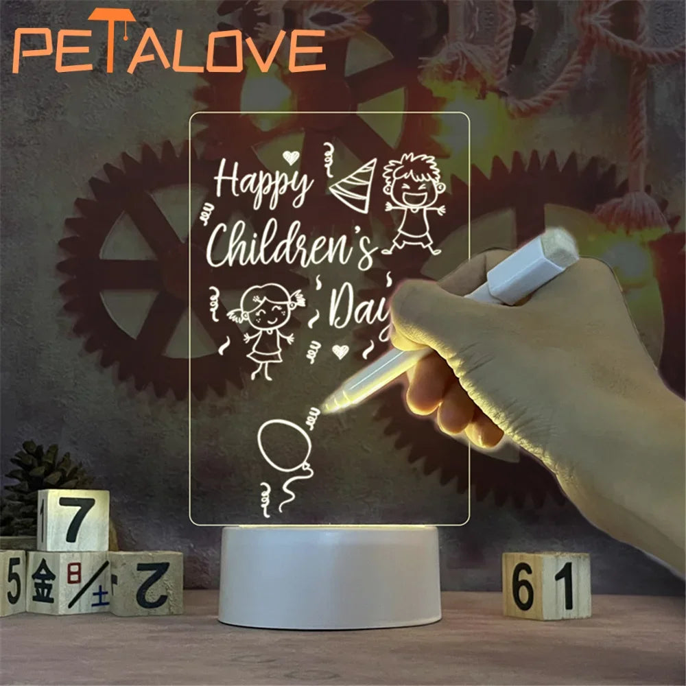 GlowNote® LED Message Board Night Light – USB-Powered Rewritable Acrylic
