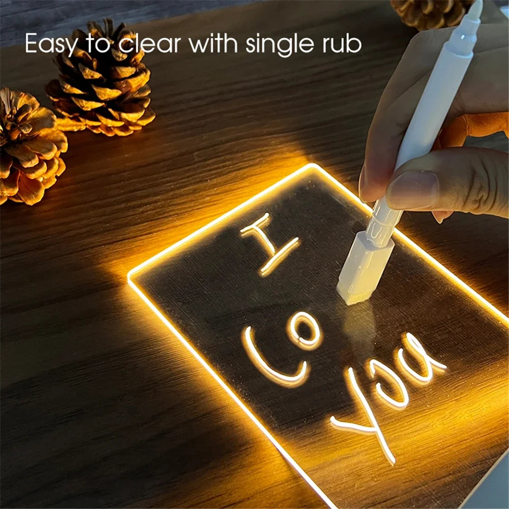 GlowNote® LED Message Board Night Light – USB-Powered Rewritable Acrylic