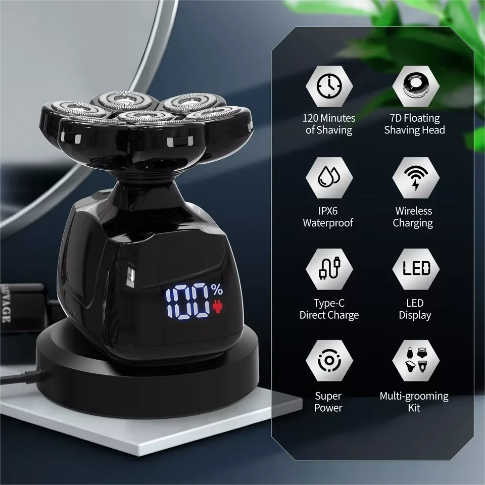 SEJOY 6-in-1 7D Electric Head Shaver – The Ultimate Bald Men’s Grooming Kit