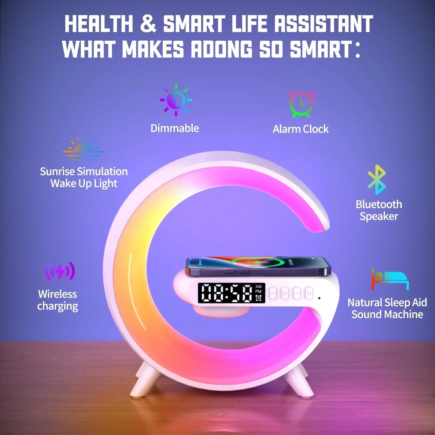 GlowCharge® 3-in-1 Wireless Charging Station with Bluetooth Speaker & RGB Night Light